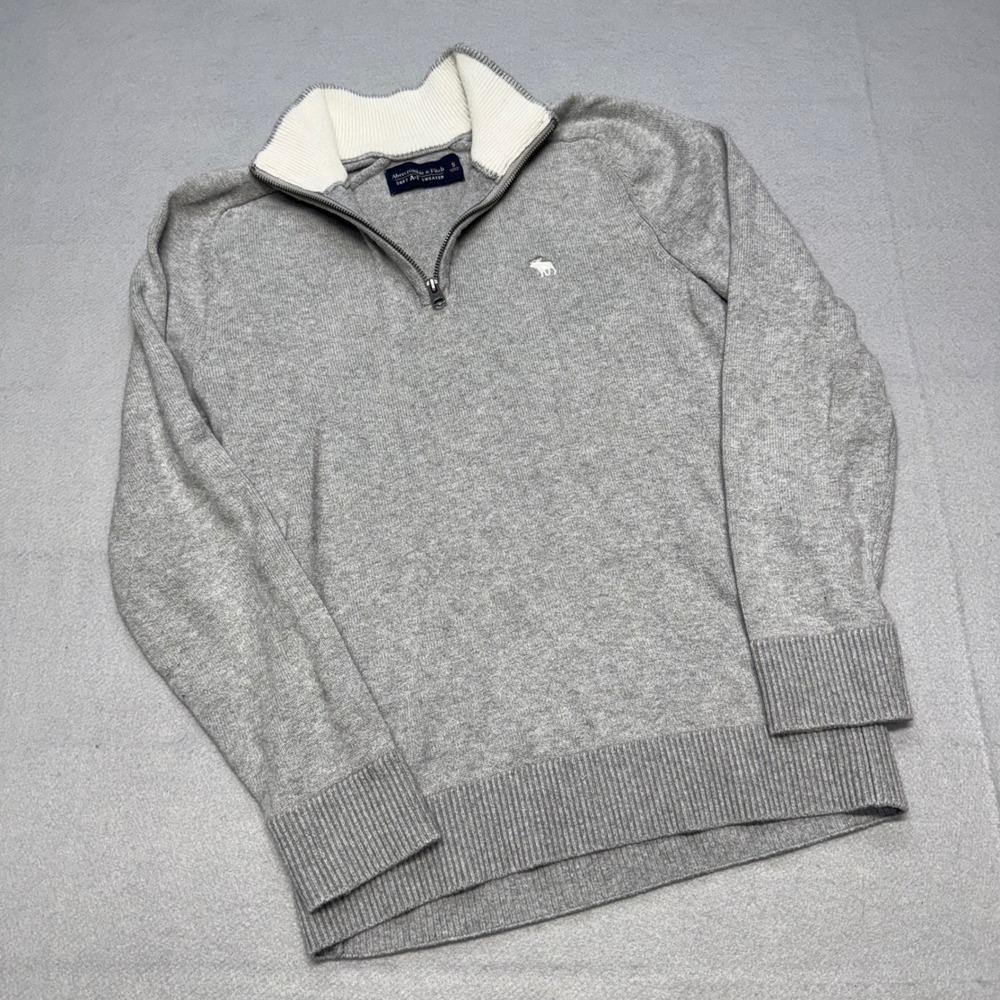 Abercrombie & Fitch Womens Small Grey Cotton Cashmere Quarter Zip Logo Sweater